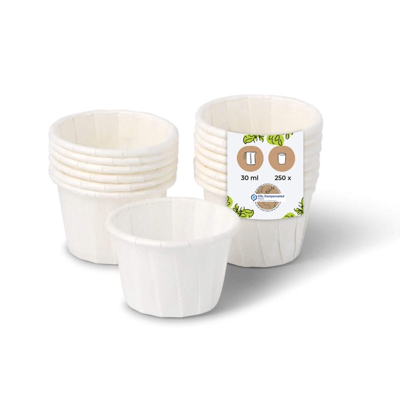 BIOZOYG Paper Sample Cups 250 Pack 1 oz White Round - Sauce Cups Bio-coated Biodegradable - Jello Shot Cups Medicine Cups Portion Cups for Heavy Creme, Mustard, Ketchup - Image 1